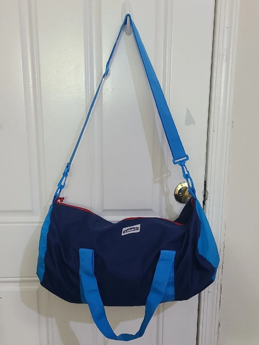 Men's Navy Duffel Bag with Bright Blue Straps